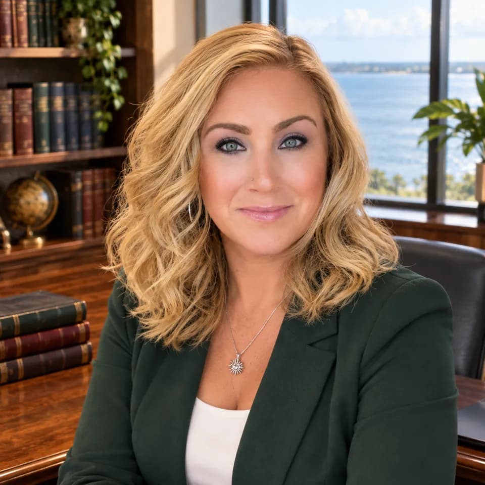 Portrait of Hallie Wilks, Founder and CEO of The Thriving Village, smiling in a dark green blazer